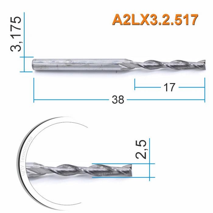 Фреза спиральная двухзаходная DJTOL A2LX3.2.517