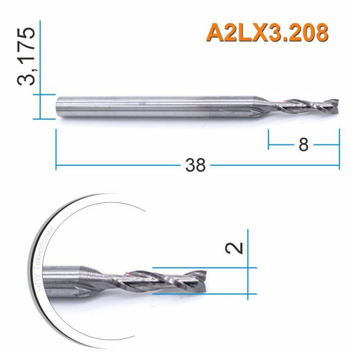 Фреза спиральная двухзаходная DJTOL A2LX3.208