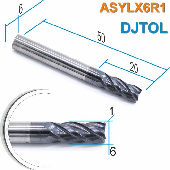 Фреза спиральная четырехзаходная радиусная с покрытием AlTiN DJTOL ASYLX6R1*4F