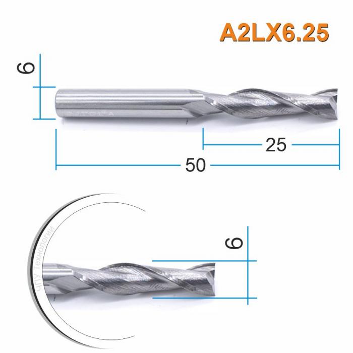 Фреза спиральная двухзаходная DJTOL A2LX6.25