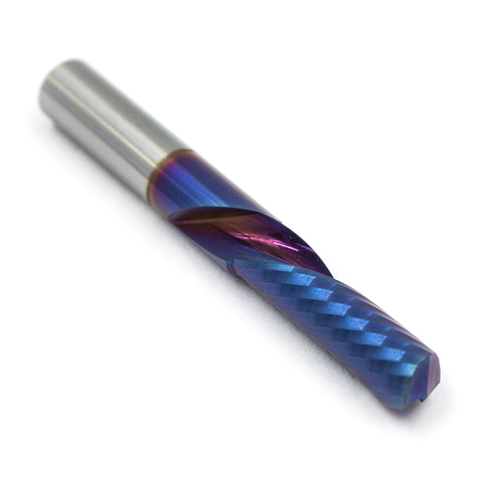 Фреза спиральная однозаходная стружка вниз MF1LXD6.22-BNC с нано-синим покрытием