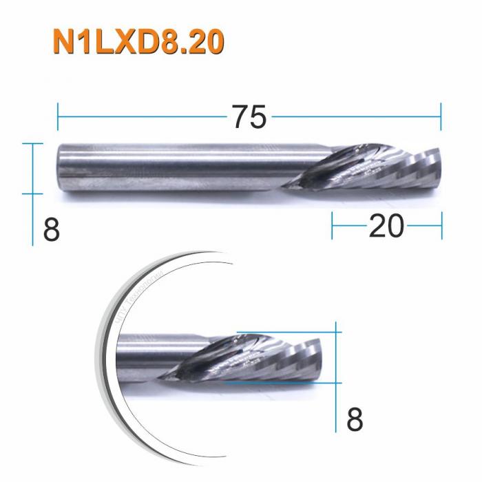 Фреза спиральная однозаходная стружка вниз DJTOL N1LXD8.20