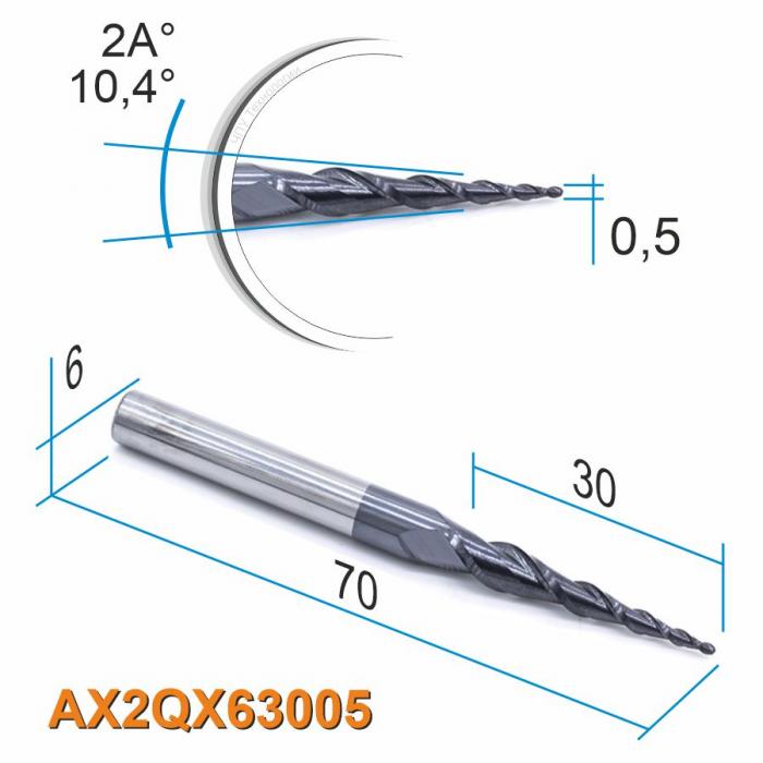 Фреза спиральная двухзаходная конусная сферическая DJTOL AX2QX63005
