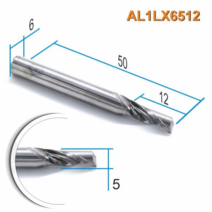 Фреза спиральная однозаходная по цветному металлу DJTOL AL1LX6512