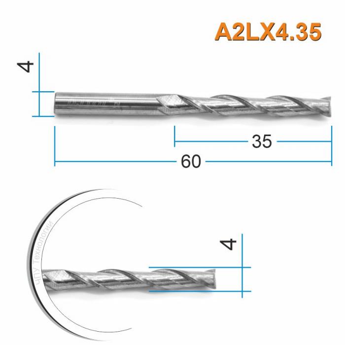 Фреза спиральная двухзаходная DJTOL A2LX4.35