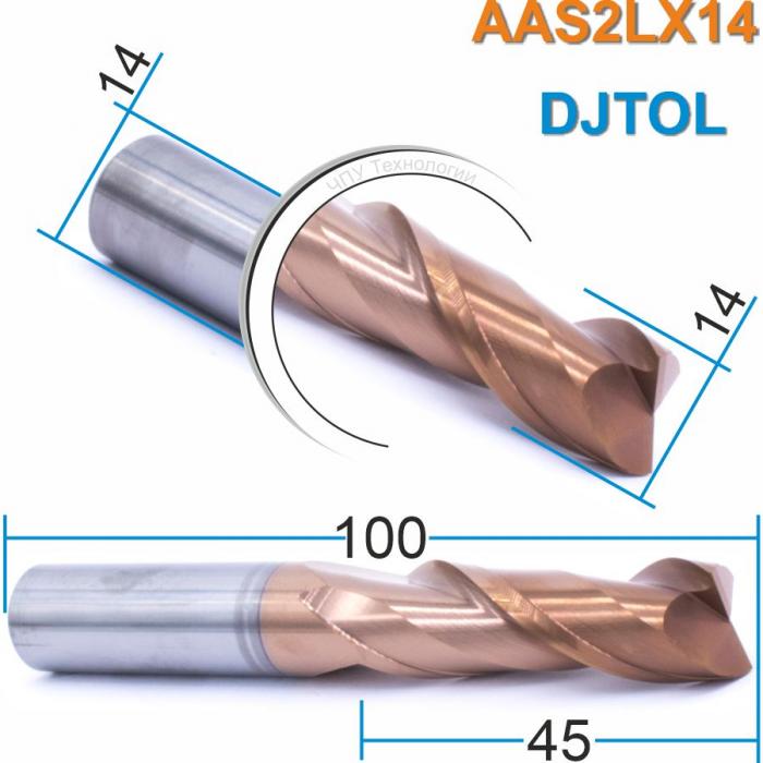 Фреза спиральная двухзаходная с покрытием AlTiN DJTOL AAS2LX14