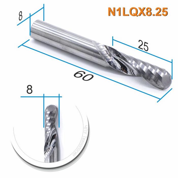 Фреза спиральная однозаходная сферическая DJTOL N1LQX8.25