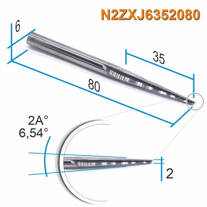 Фреза прямая двухзаходная конусная (плоский кончик) DJTOL N2ZXJ6352080