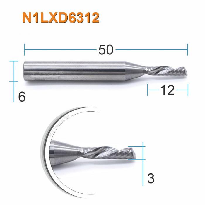 Фреза спиральная однозаходная стружка вниз DJTOL N1LXD6312