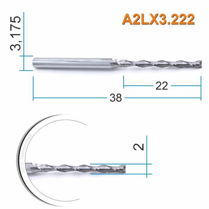 Фреза спиральная двухзаходная DJTOL A2LX3.222