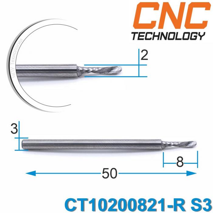 Фреза спиральная однозаходная Cutter Tool удаление стружки вниз CT10200821-R S3