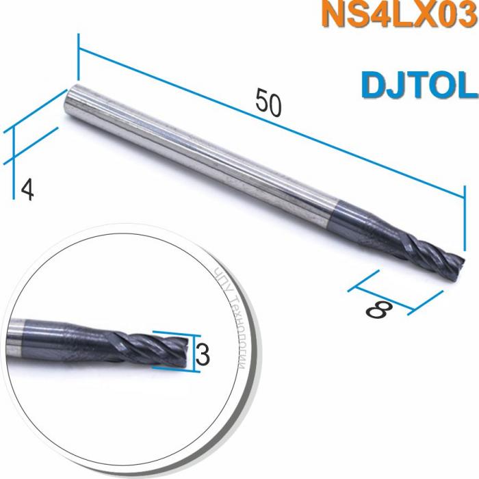 Фреза спиральная четырехзаходная с покрытием AlTiN DJTOL NS4LX03