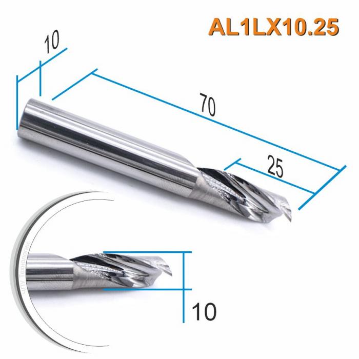 Фреза спиральная однозаходная по цветному металлу DJTOL AL1LX10.25