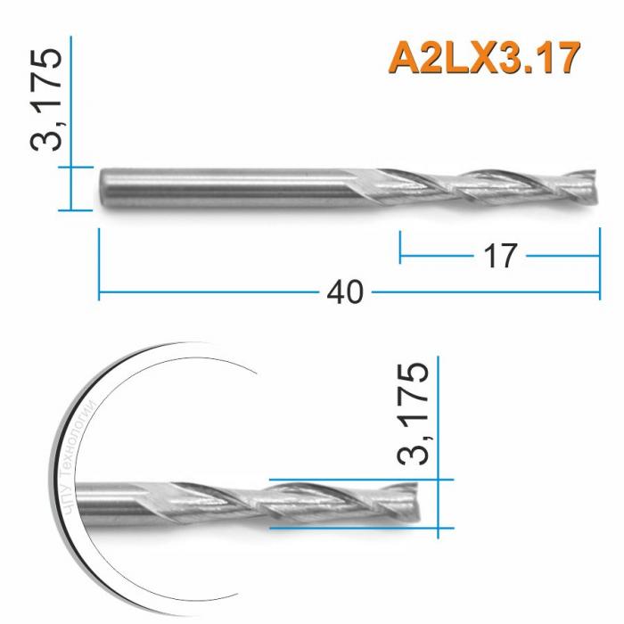 Фреза спиральная двухзаходная DJTOL A2LX3.17