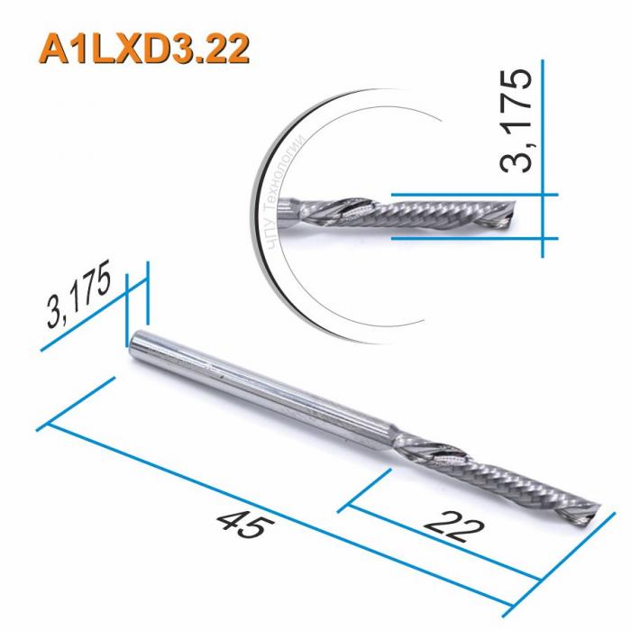 Фреза спиральная однозаходная стружка вниз DJTOL A1LXD3.22