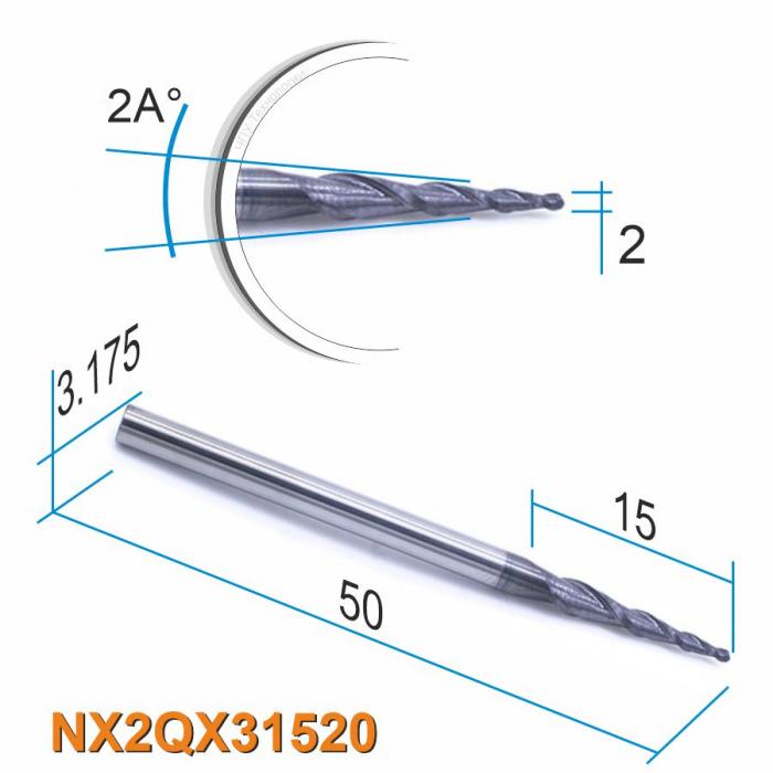 Фреза спиральная двухзаходная конусная сферическая DJTOL NX2QX31520