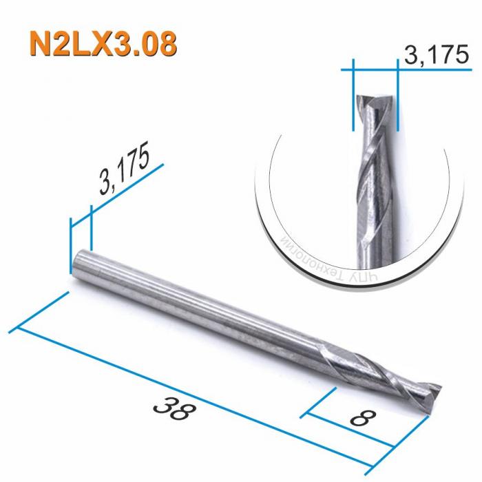 Фреза спиральная двухзаходная DJTOL N2LX3.08