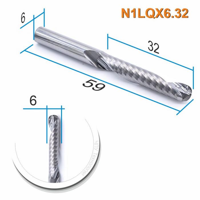 Фреза спиральная однозаходная сферическая DJTOL N1LQX6.32