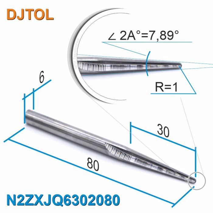 Фреза прямая двухзаходная конусная сферическая DJTOL N2ZXJQ6302080