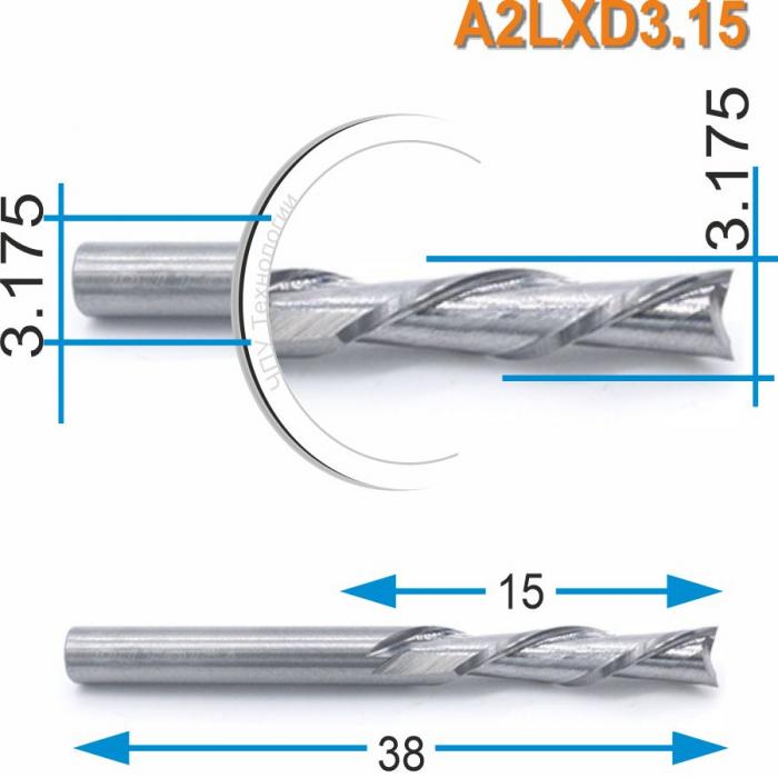 Фреза спиральная двухзаходная стружка вниз DJTOL A2LXD3.15