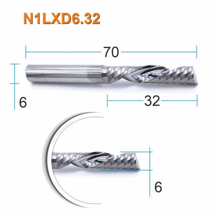 Фреза спиральная однозаходная стружка вниз DJTOL N1LXD6.32