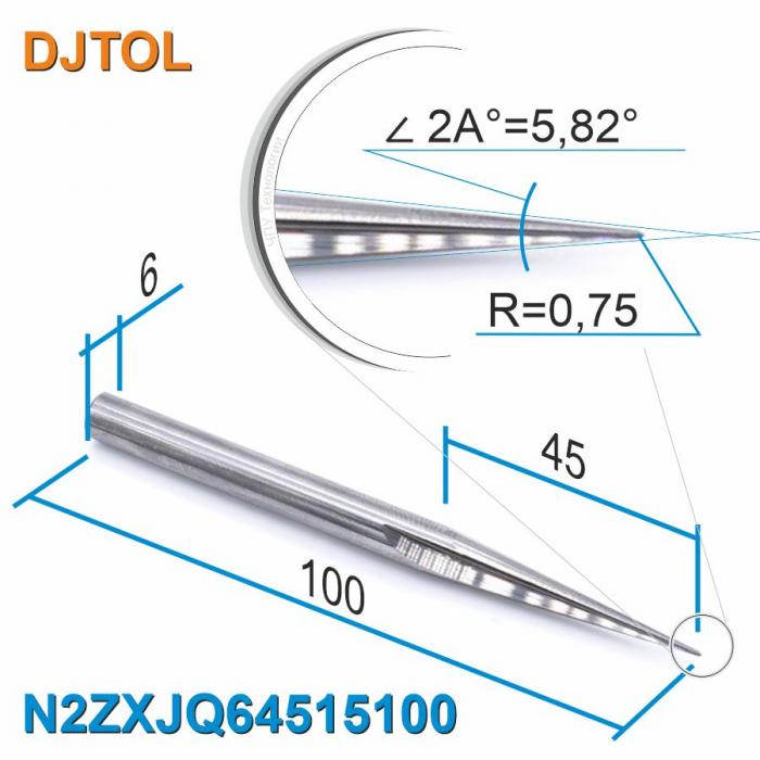 Фреза прямая двухзаходная конусная сферическая DJTOL N2ZXJQ64515100