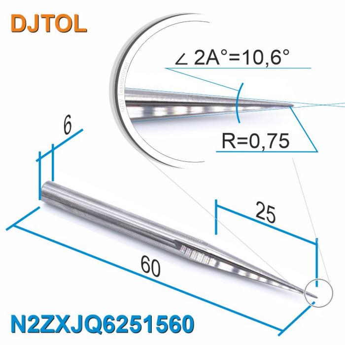Фреза прямая двухзаходная конусная сферическая DJTOL N2ZXJQ6251560