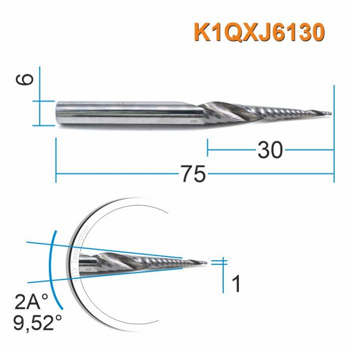 Фреза спиральная однозаходная конусная DJTOL K1QXJ6130