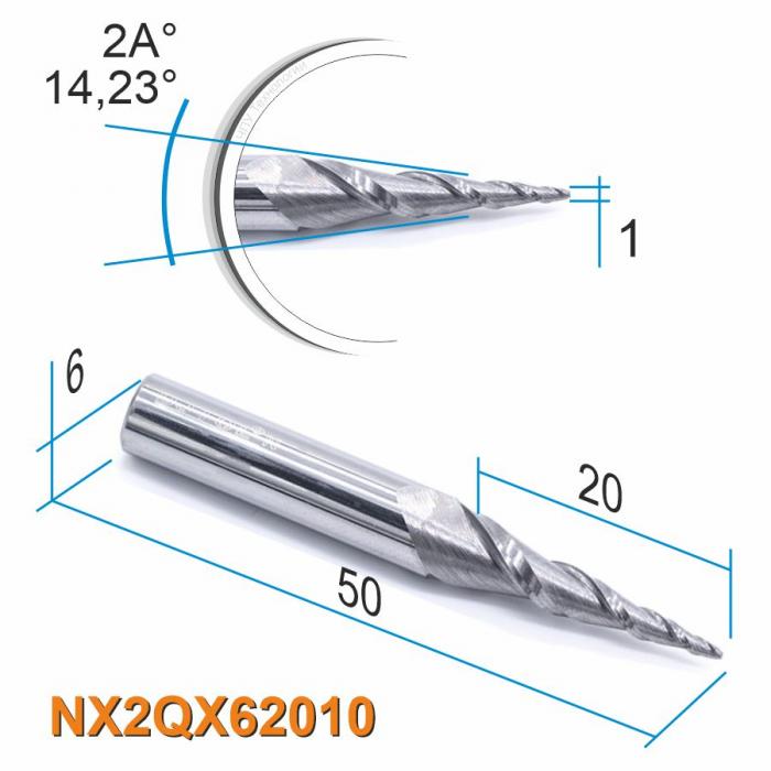 Фреза спиральная двухзаходная конусная сферическая DJTOL NX2QX62010