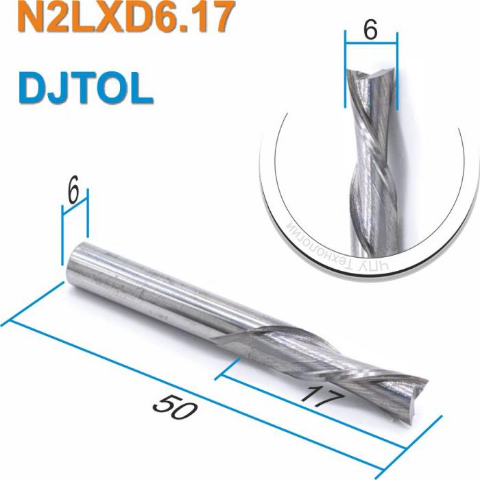 Фреза спиральная двухзаходная стружка вниз DJTOL N2LXD6.17