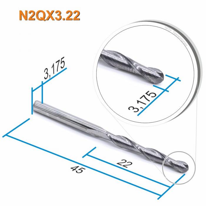 Фреза спиральная двухзаходная сферическая DJTOL N2QX3.22