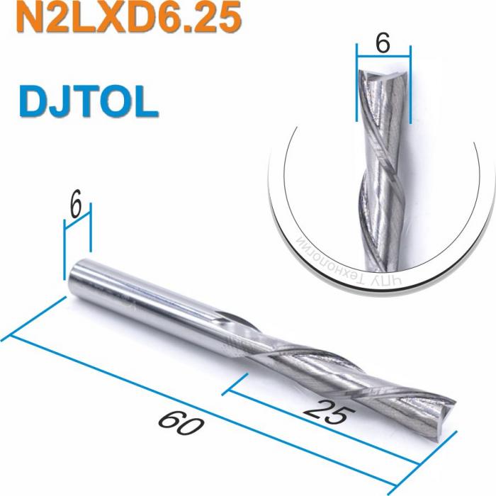 Фреза спиральная двухзаходная стружка вниз DJTOL N2LXD6.25