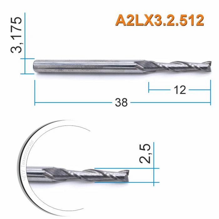 Фреза спиральная двухзаходная DJTOL A2LX3.2.512