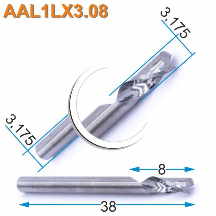 Фреза спиральная однозаходная по цветному металлу DJTOL AAL1LX3.08