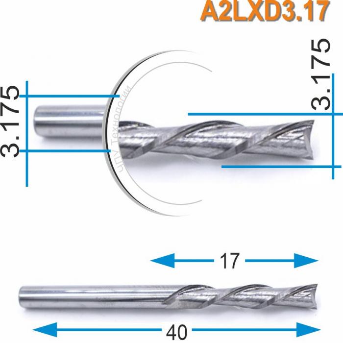 Фреза спиральная двухзаходная стружка вниз DJTOL A2LXD3.17