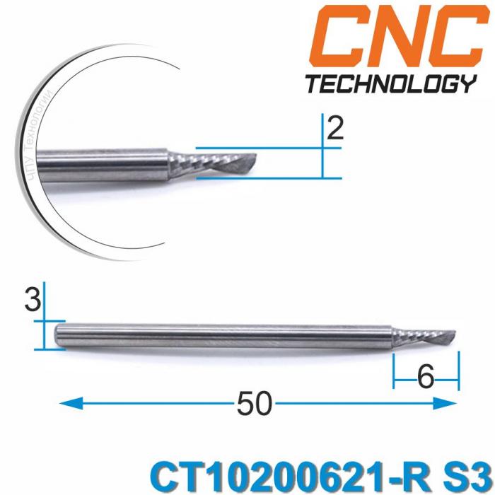Фреза спиральная однозаходная Cutter Tool удаление стружки вниз CT10200621-R S3