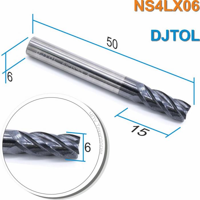 Фреза спиральная четырехзаходная с покрытием AlTiN DJTOL NS4LX06