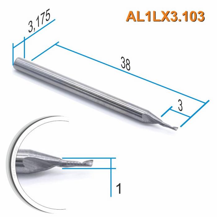 Фреза спиральная однозаходная по цветному металлу DJTOL AL1LX3.103