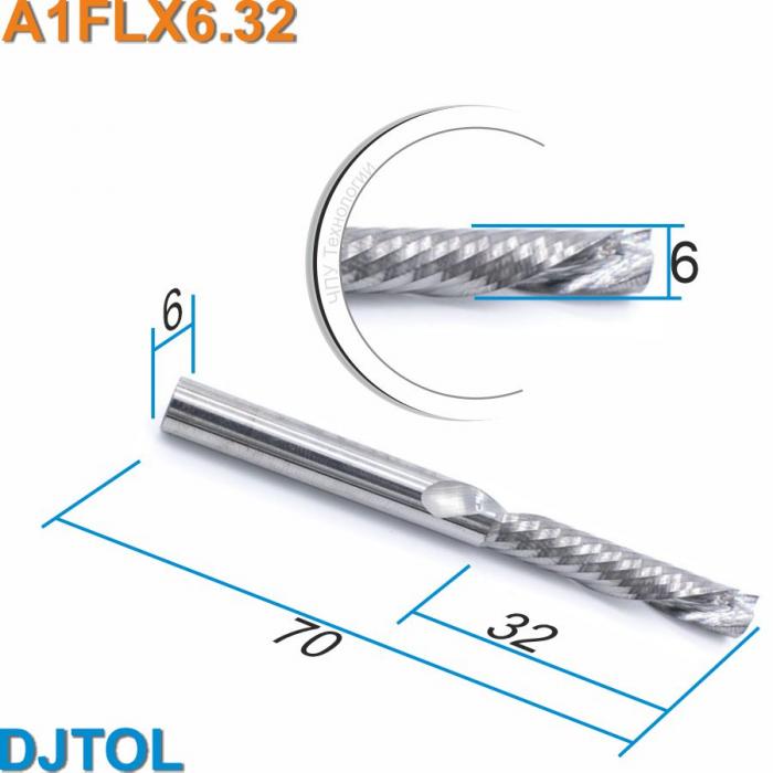 Фреза компрессионная однозаходная DJTOL A1FLX6.32