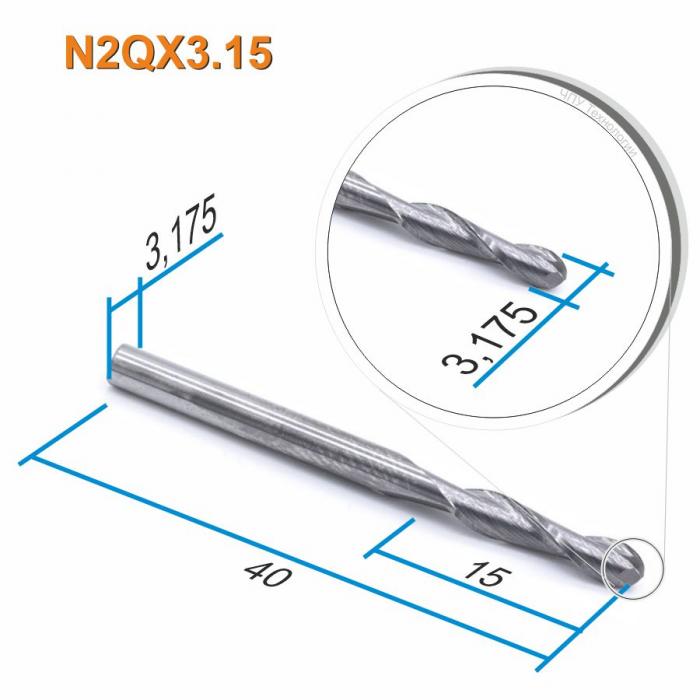 Фреза спиральная двухзаходная сферическая DJTOL N2QX3.15