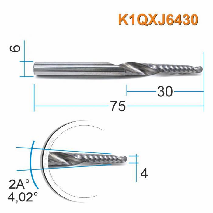 Фреза спиральная однозаходная конусная DJTOL K1QXJ6430