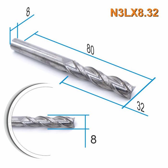 Фреза спиральная трехзаходная DJTOL N3LX8.32