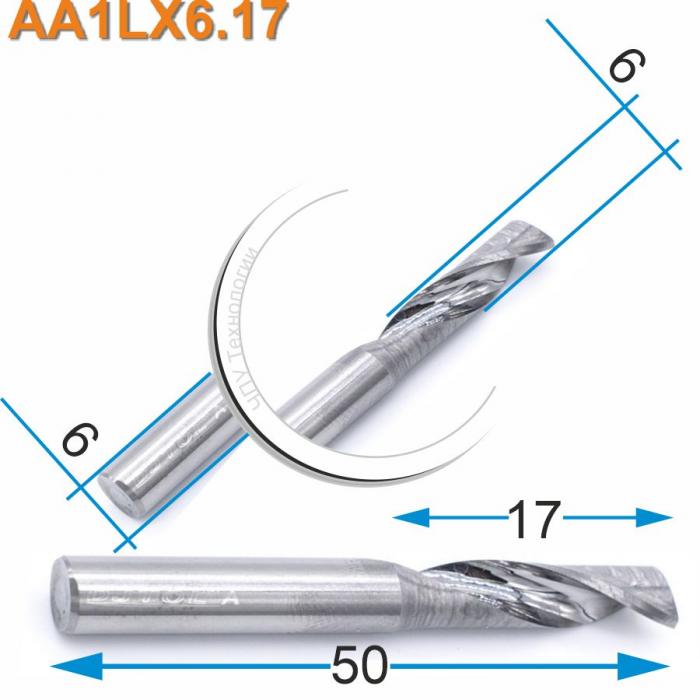 Фреза спиральная однозаходная по цветному металлу DJTOL AAL1LX6.17