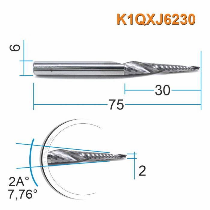 Фреза спиральная однозаходная конусная DJTOL K1QXJ6230