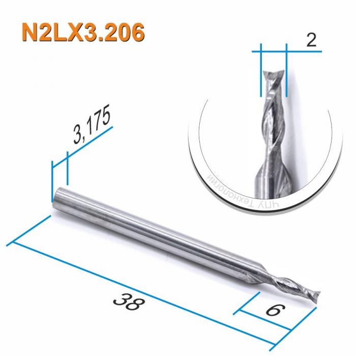 Фреза спиральная двухзаходная DJTOL N2LX3.206