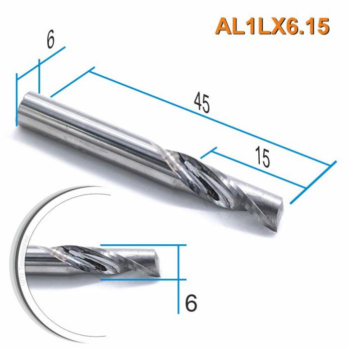 Фреза спиральная однозаходная по цветному металлу DJTOL AL1LX6.15
