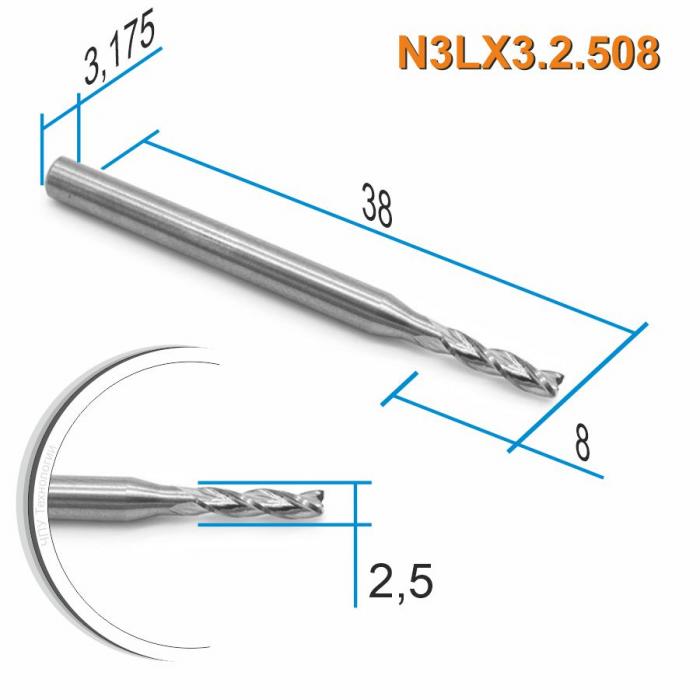 Фреза спиральная трехзаходная DJTOL N3LX3.2.508