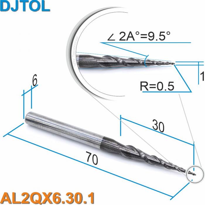 Фреза спиральная двухзаходная конусная сферическая DJTOL AL2QX6.30.1