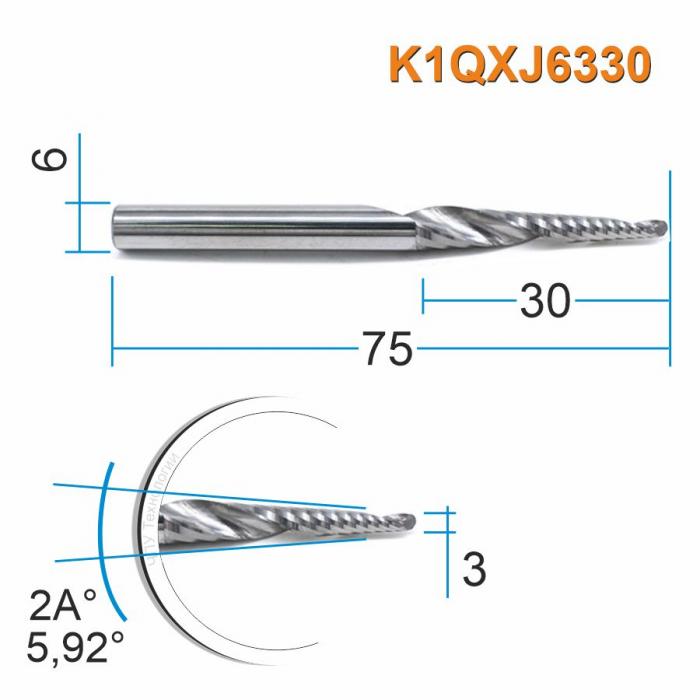 Фреза спиральная однозаходная конусная DJTOL K1QXJ6330