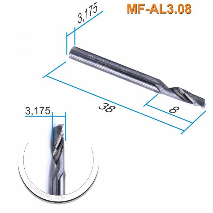 Фреза спиральная однозаходная по цветному металлу Mnogofrez MF-AL3.08